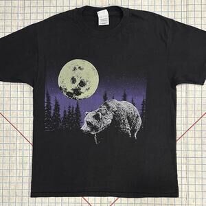 Vintage 80s Bear T-Shirt Wild Side LA 100% Cotton Large Beefy T Celestial Moon